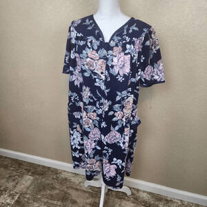 Adonna Sleepwear Blue Floral Waffle Weave Housecoat Small (7096)